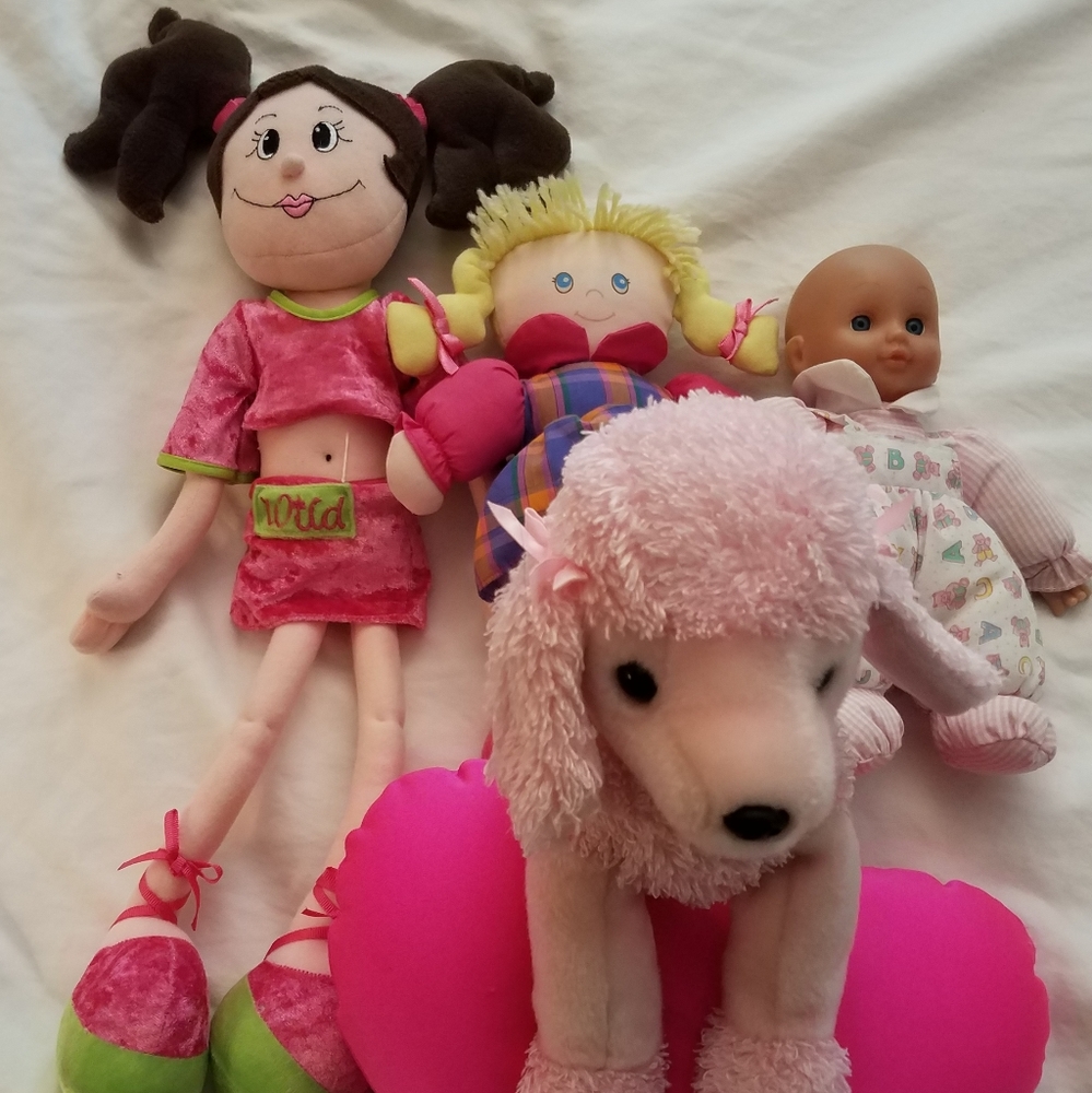 Ty Beanie Buddies Pink Poodle, Pink Doll Friends, and Pink Plush Heart Grab Bag
